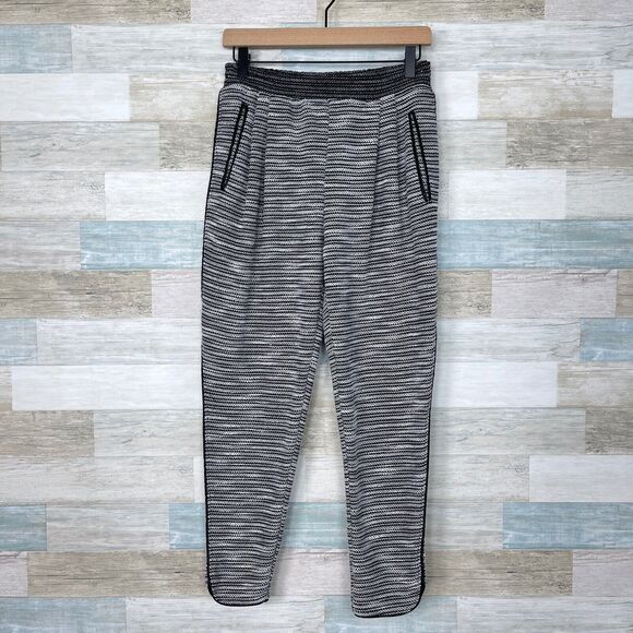 H&M Textured Striped Pleated Jogger Sweatpants Gray Black Curve Hem Womens Small - Picture 1 of 6